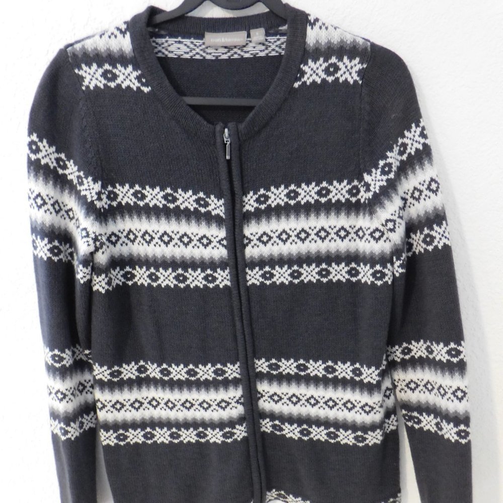 Croft and Barrow Gray White Sweater Zip Up Cardigan Soft Size S